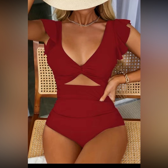 Boho cutout front butterfly sleeve one piece swimsuit